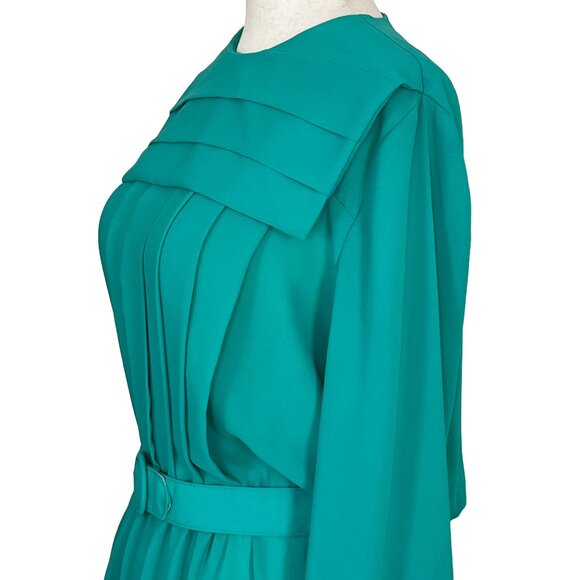 Vintage Herman Marcus Dress – 1970s Teal Pleated Midi Dress - Picture 4 of 14
